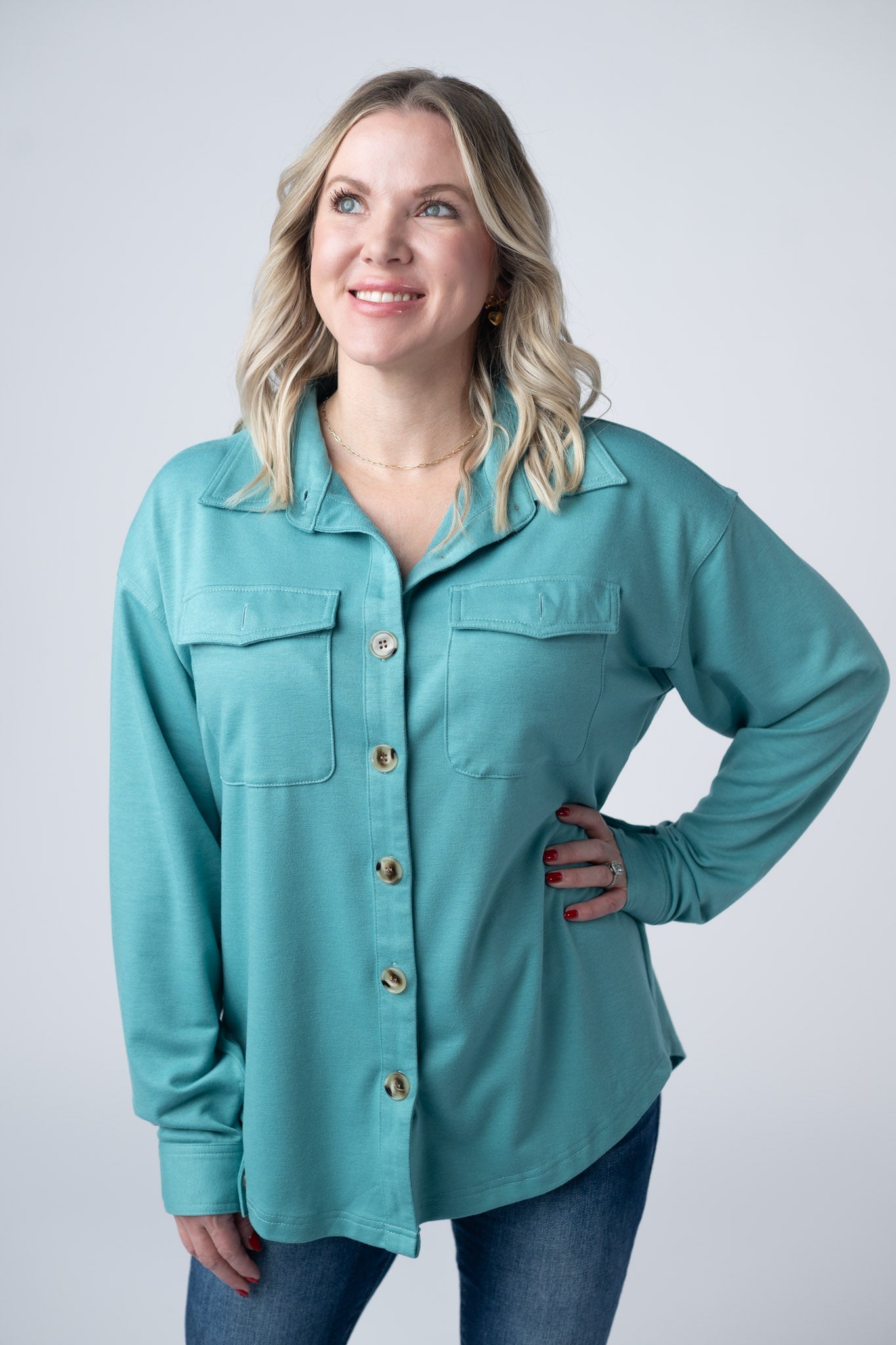 IN STOCK Brenna Button Down Top - Teal FINAL SALE