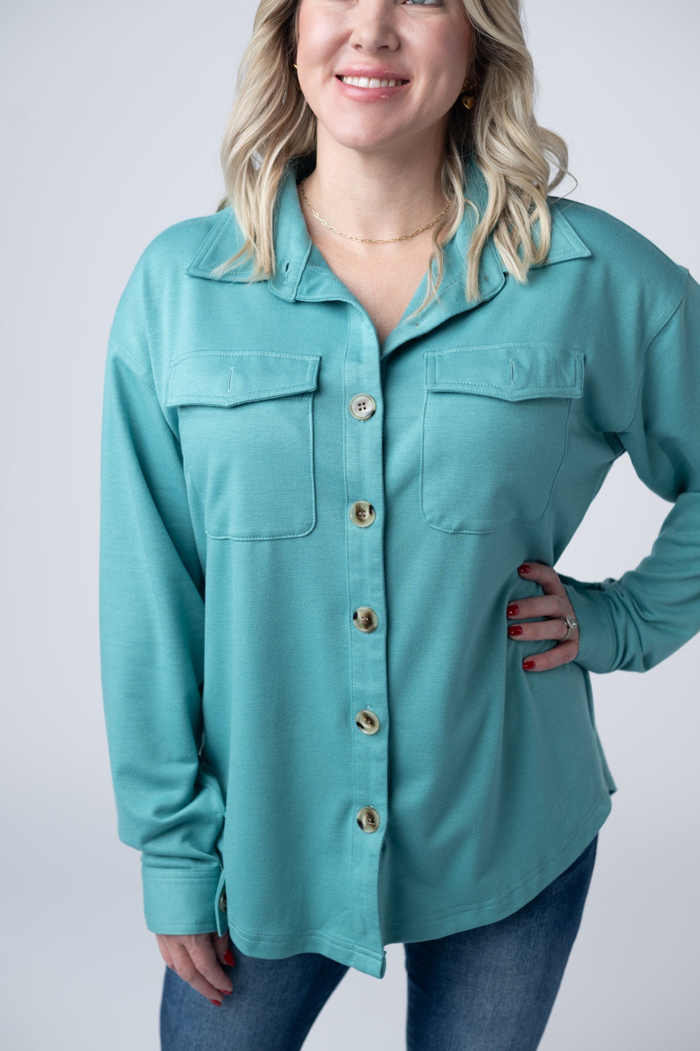 IN STOCK Brenna Button Down Top - Teal FINAL SALE