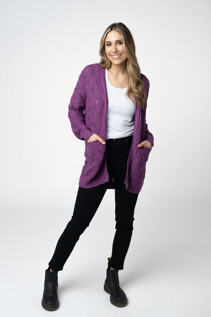 IN STOCK Open Knit Cardigan - Purple