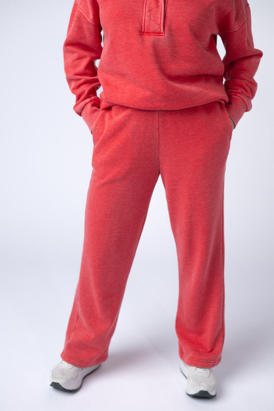 IN STOCK Wide Leg Vintage Wash Bottoms - Red