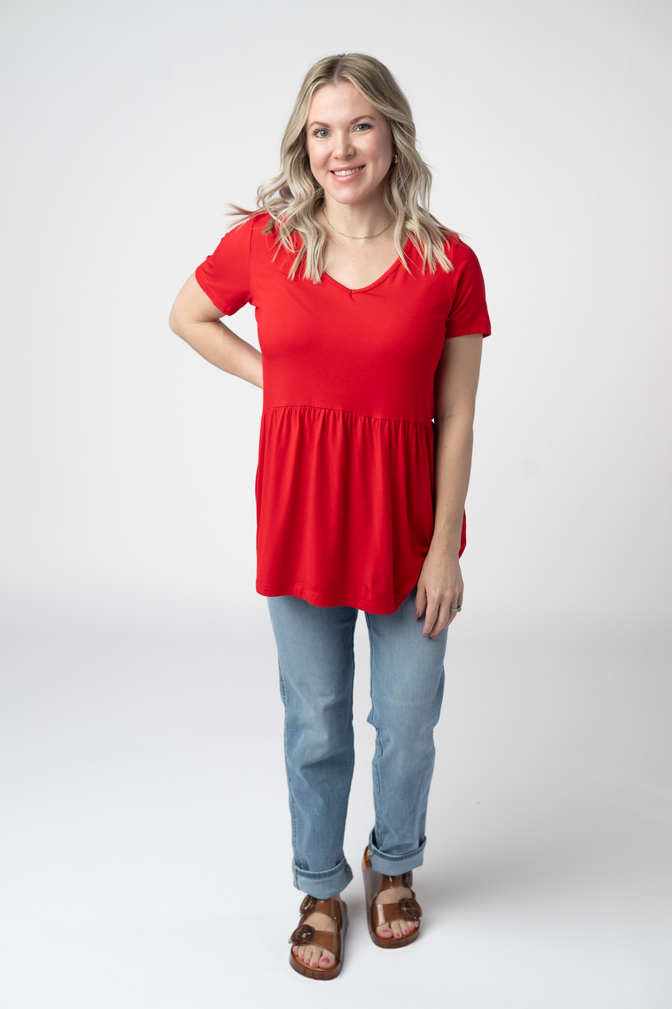 IN STOCK Sarah Ruffle Short Sleeve - Red FINAL SALE