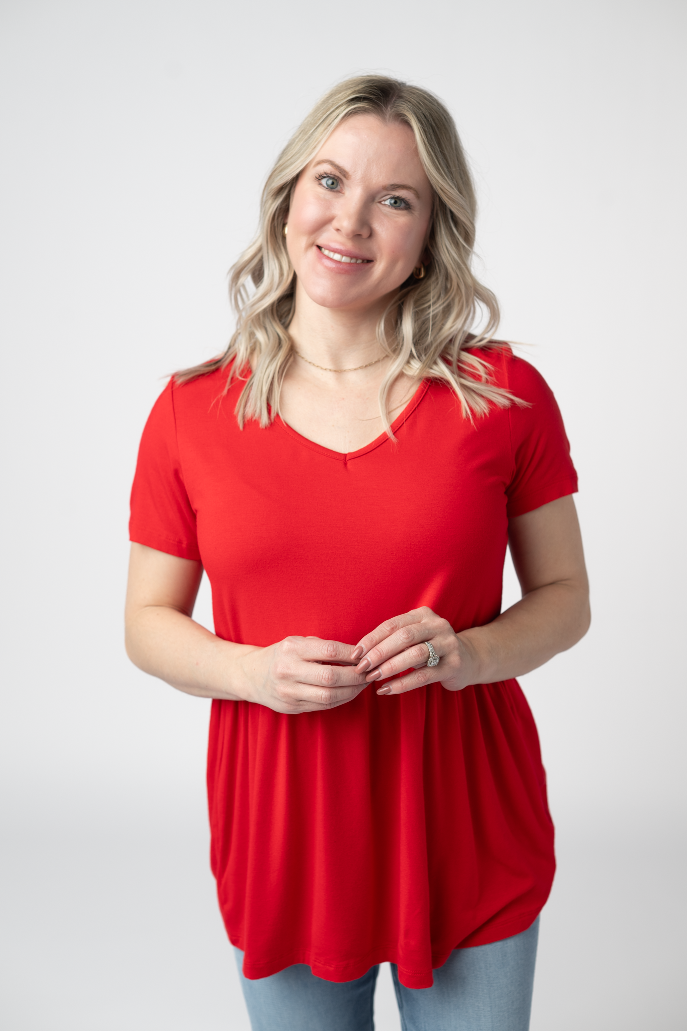 IN STOCK Sarah Ruffle Short Sleeve - Red FINAL SALE