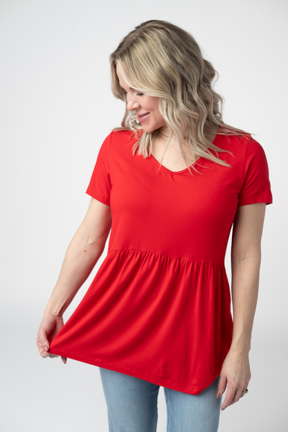 IN STOCK Sarah Ruffle Short Sleeve - Red FINAL SALE