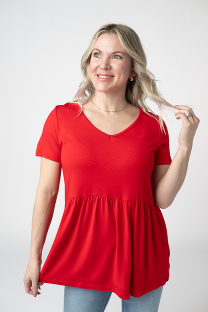 IN STOCK Sarah Ruffle Short Sleeve - Red FINAL SALE