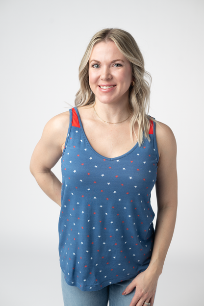 IN STOCK Poppy Tank - Blue Freedom Stars FINAL SALE