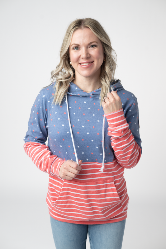 IN STOCK Hailey Pullover Hoodie - Faded Navy Freedom Stars and Stripes FINAL SALE