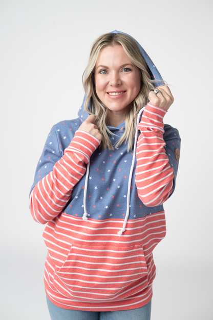 IN STOCK Hailey Pullover Hoodie - Faded Navy Freedom Stars and Stripes FINAL SALE