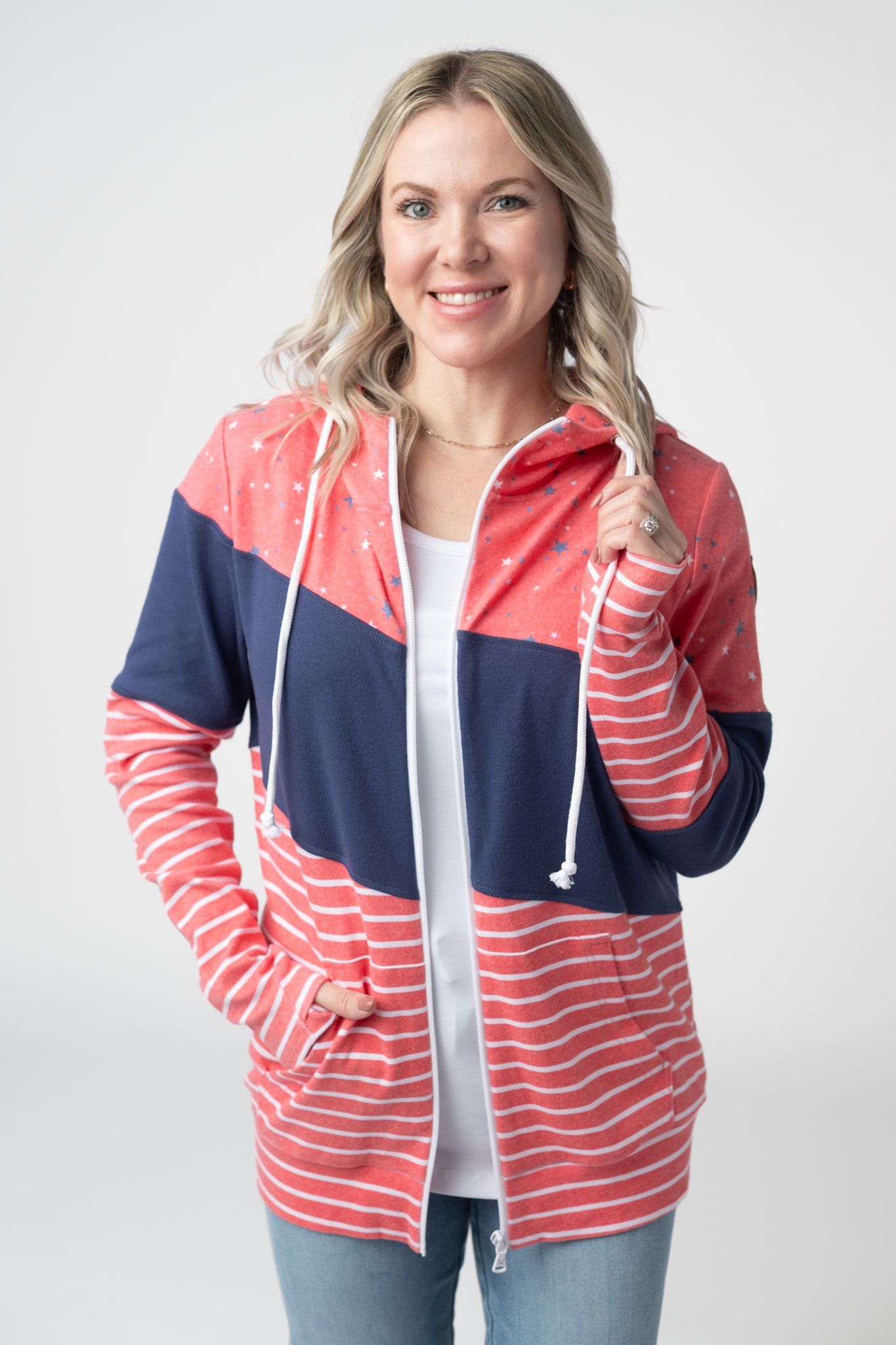 IN STOCK Colorblock Fullzip - Liberty Stars, Navy, and Stripes Trio FINAL SALE