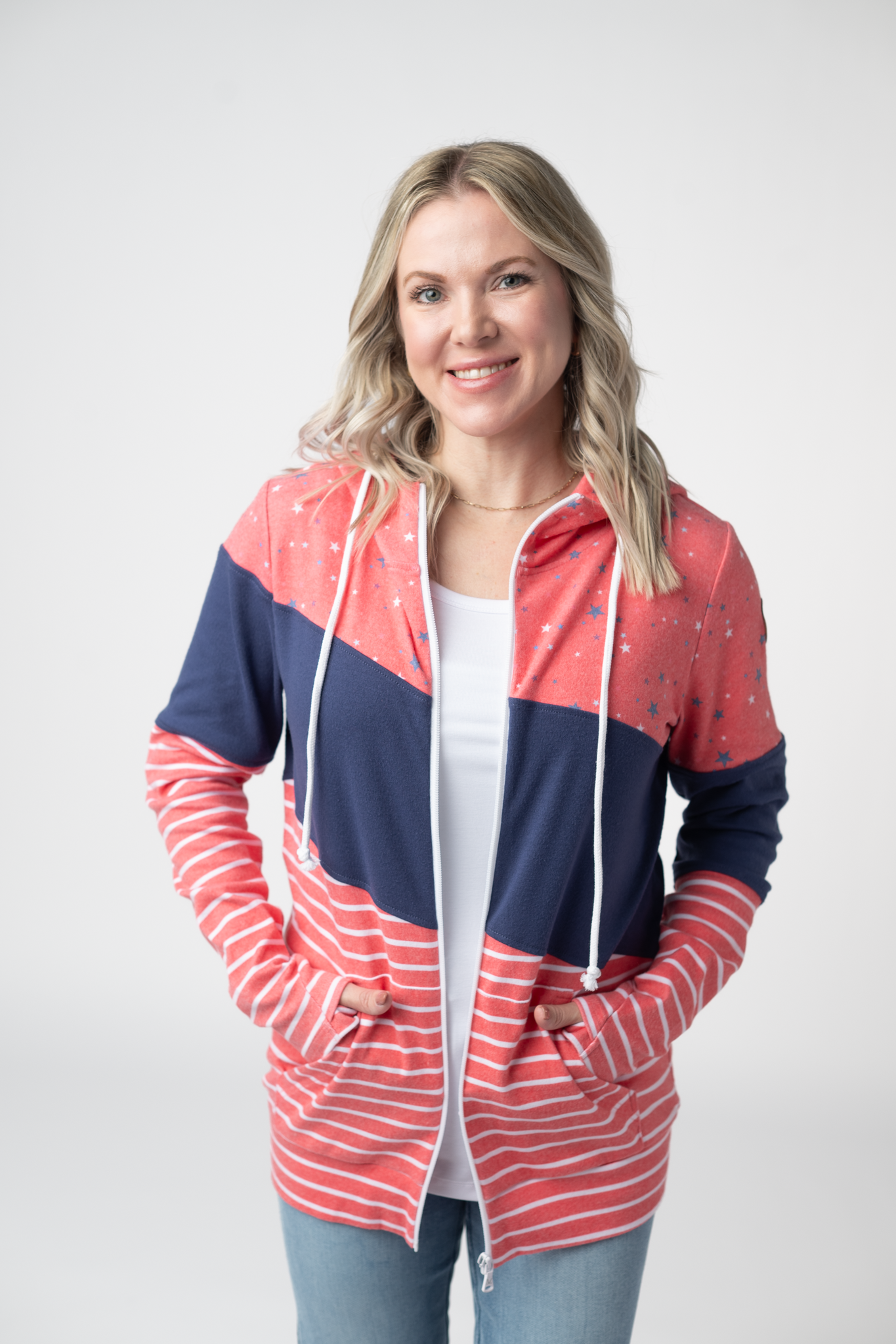 IN STOCK Colorblock Fullzip - Liberty Stars, Navy, and Stripes Trio FINAL SALE