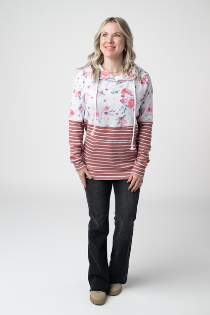 IN STOCK Hailey Pullover Hoodie - Pink Bloom and Stripes FINAL SALE