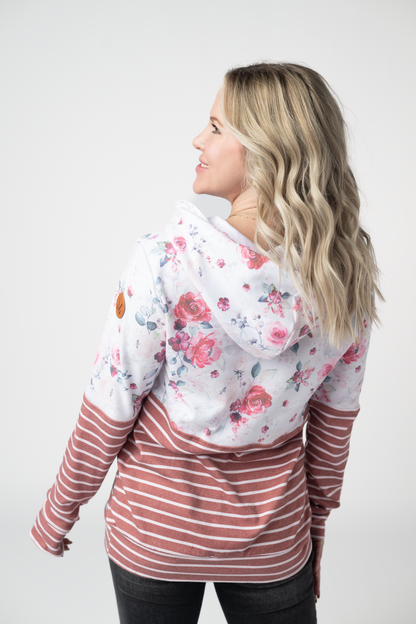 IN STOCK Hailey Pullover Hoodie - Pink Bloom and Stripes FINAL SALE