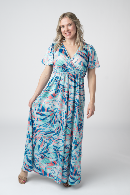 IN STOCK Millie Maxi Dress - Abstract Aqua Breeze FINAL SALE