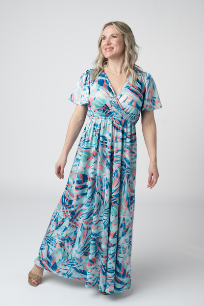IN STOCK Millie Maxi Dress - Abstract Aqua Breeze FINAL SALE