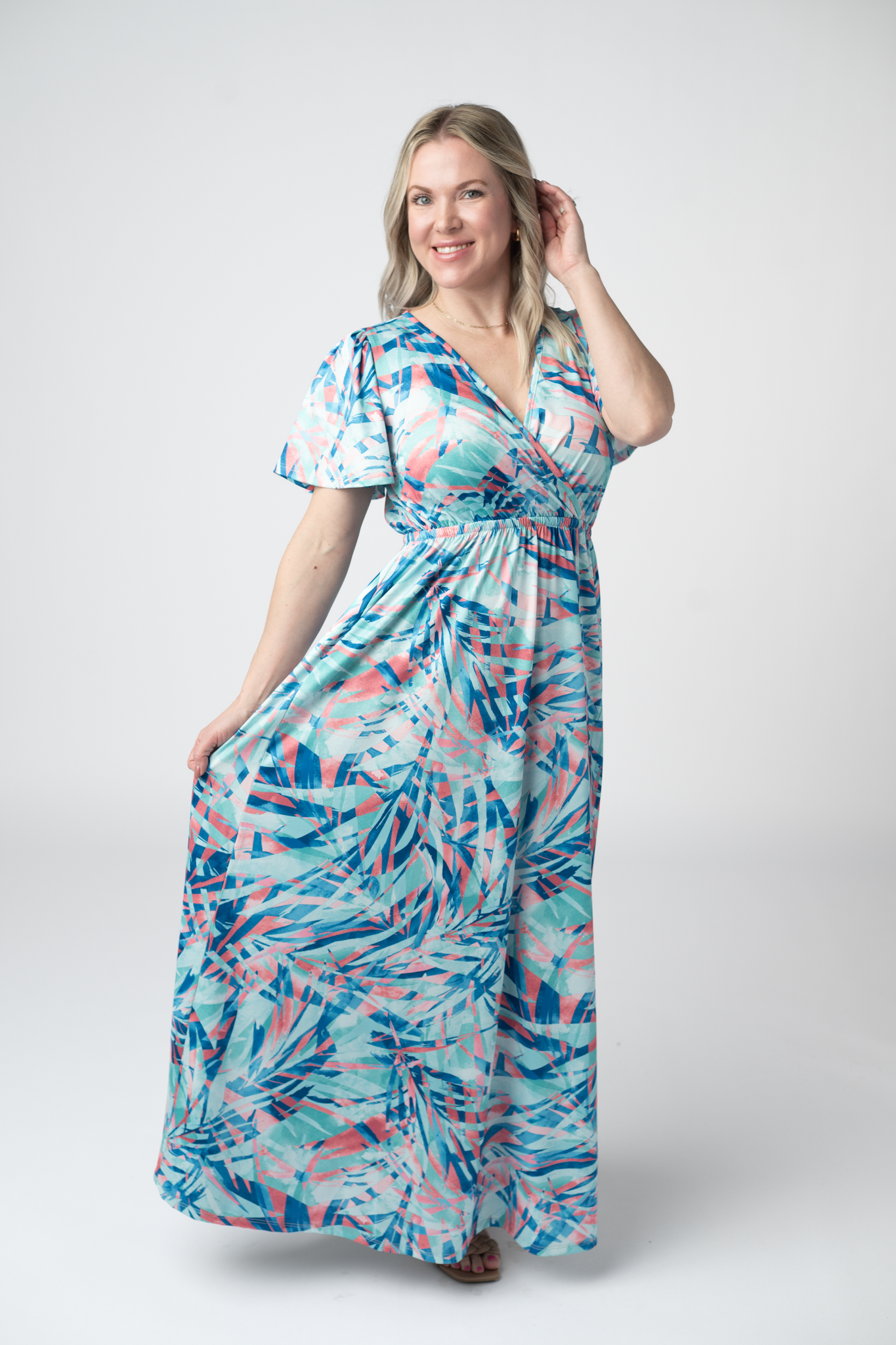 IN STOCK Millie Maxi Dress - Abstract Aqua Breeze FINAL SALE