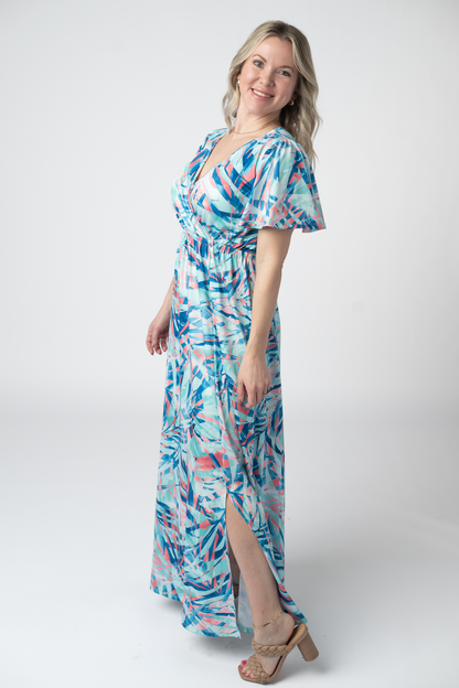 IN STOCK Millie Maxi Dress - Abstract Aqua Breeze FINAL SALE
