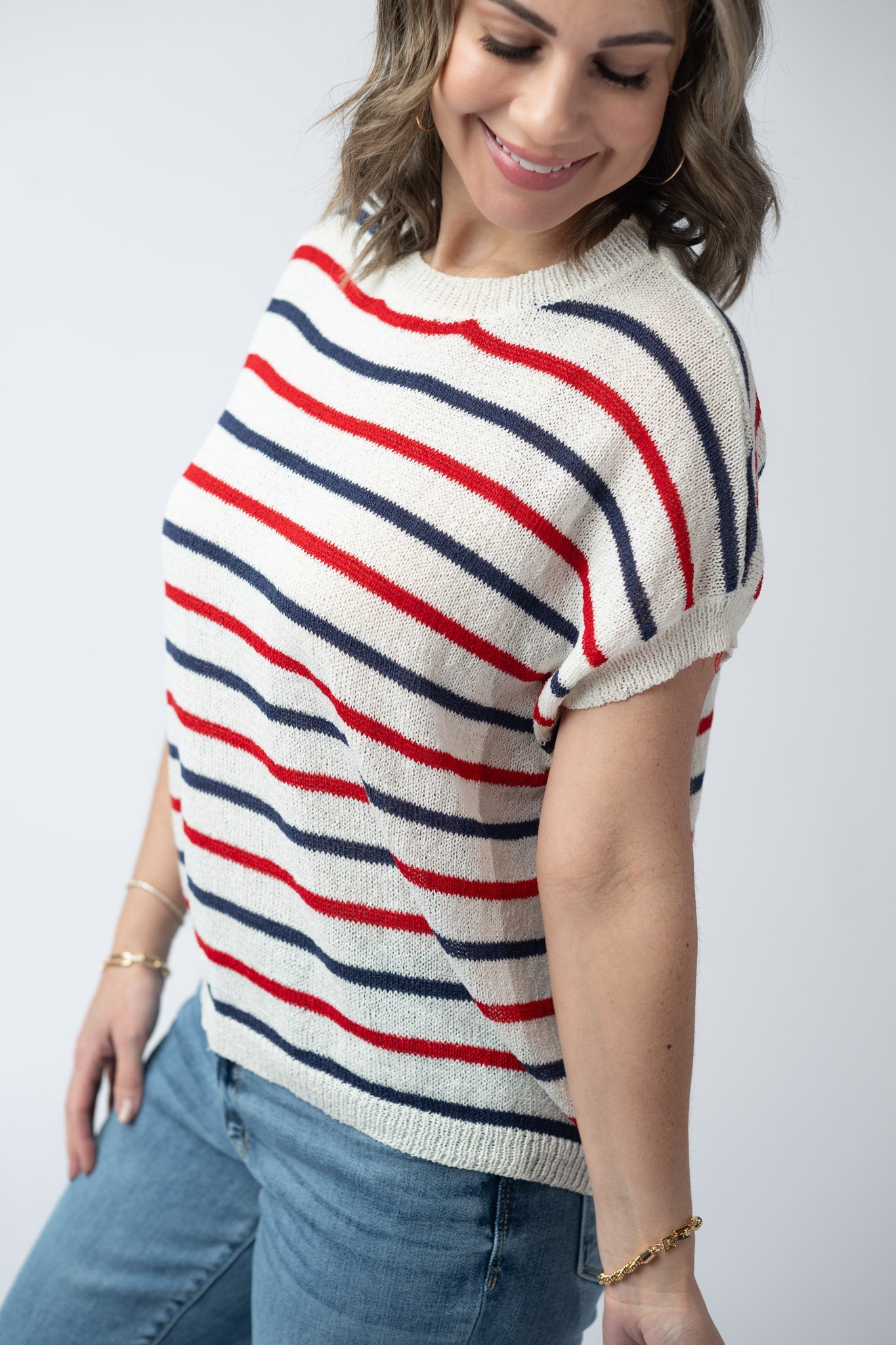 IN STOCK Red, White, and Blue Stripes Open Knit Top FINAL SALE