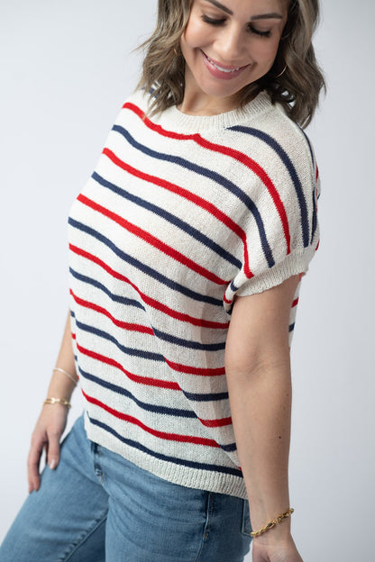 IN STOCK Red, White, and Blue Stripes Open Knit Top FINAL SALE