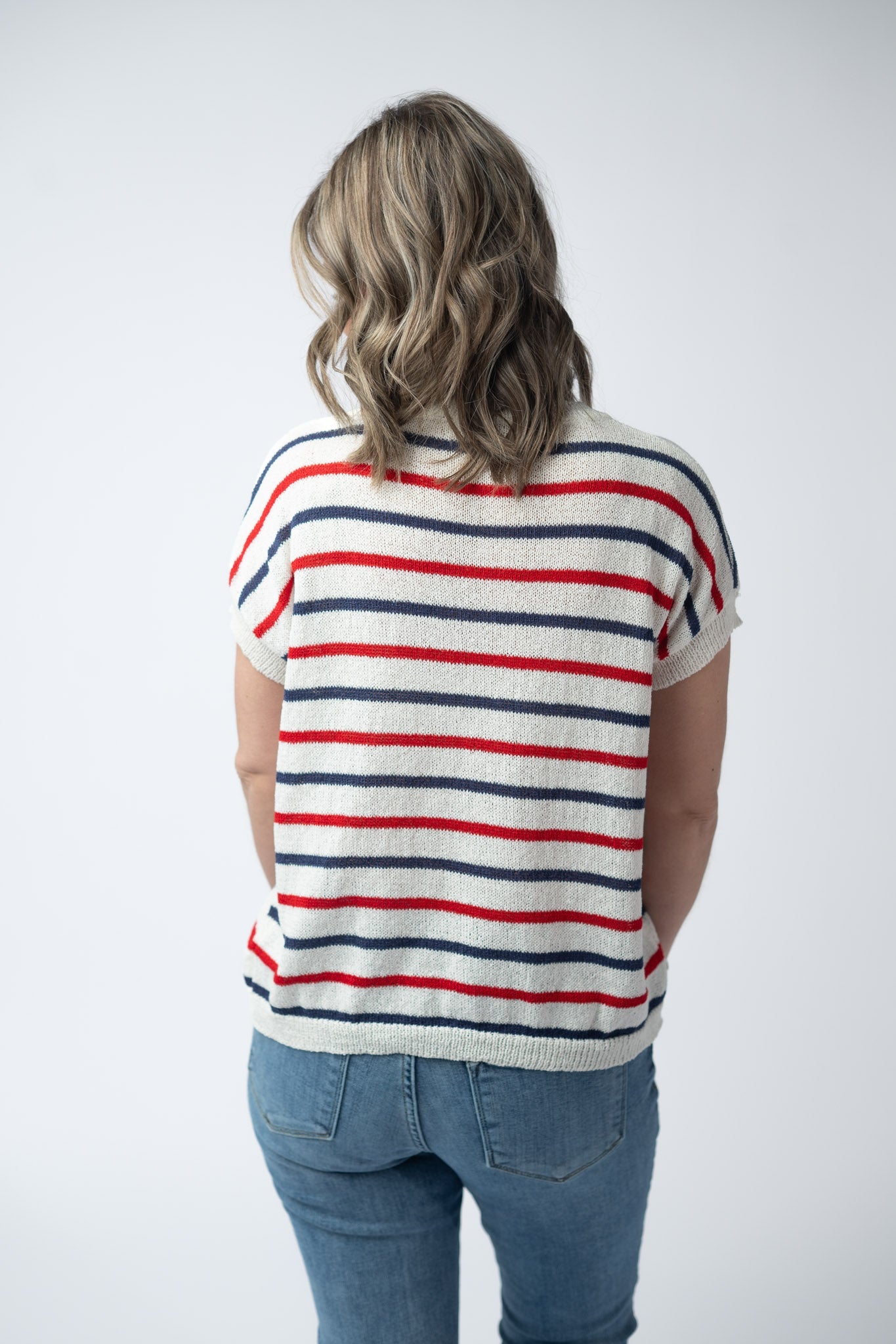 IN STOCK Red, White, and Blue Stripes Open Knit Top FINAL SALE