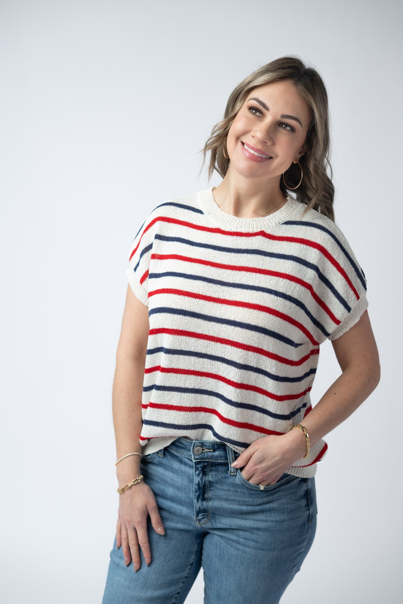 IN STOCK Red, White, and Blue Stripes Open Knit Top FINAL SALE