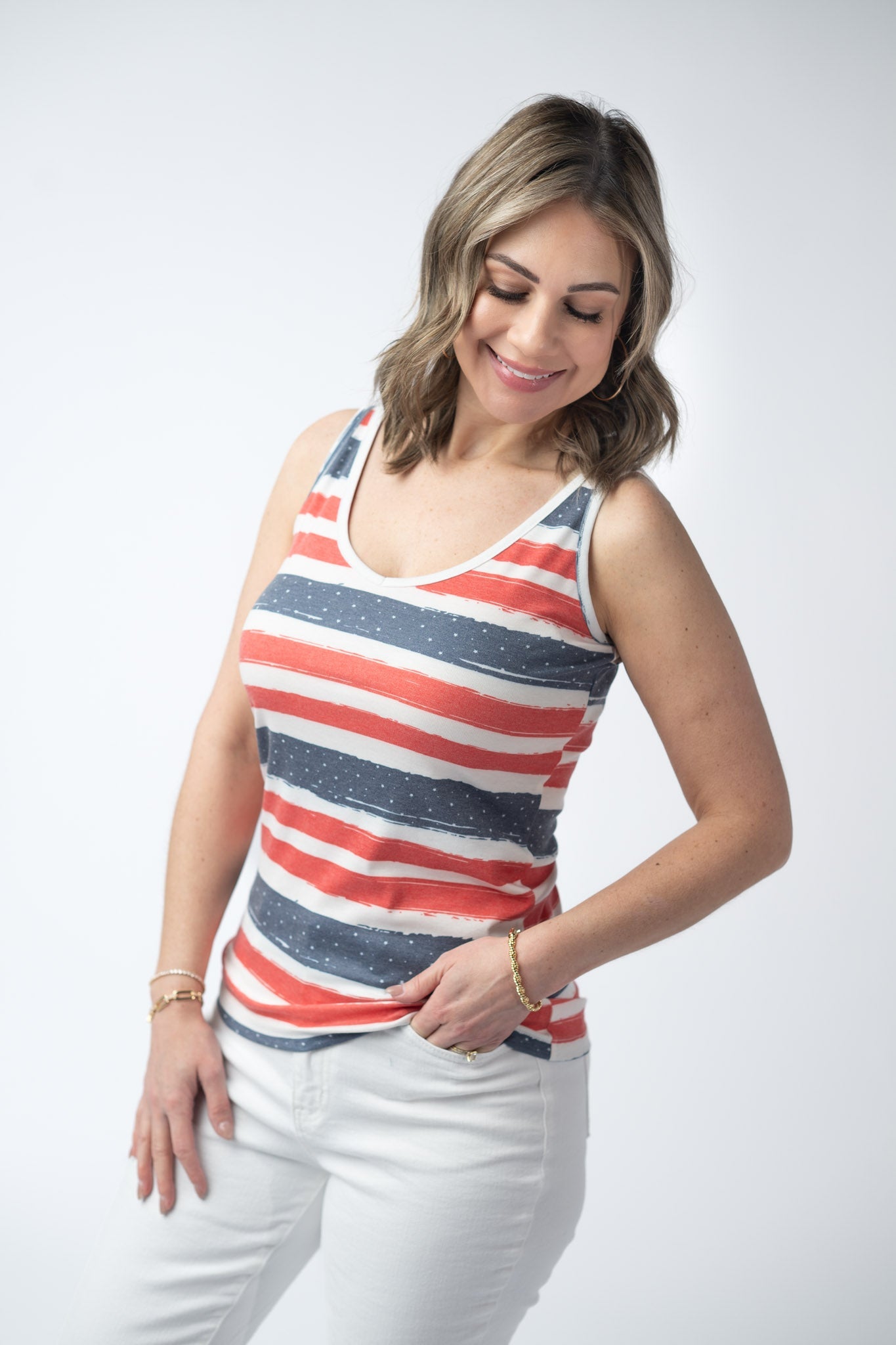 IN STOCK Kennedy Tank - Striped Red, White, and Micro Blue Stars FINAL SALE