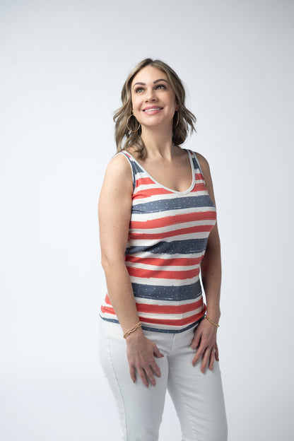 IN STOCK Kennedy Tank - Striped Red, White, and Micro Blue Stars FINAL SALE
