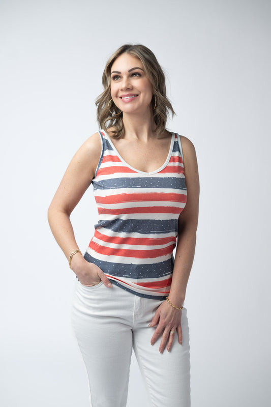 IN STOCK Kennedy Tank - Striped Red, White, and Micro Blue Stars FINAL SALE