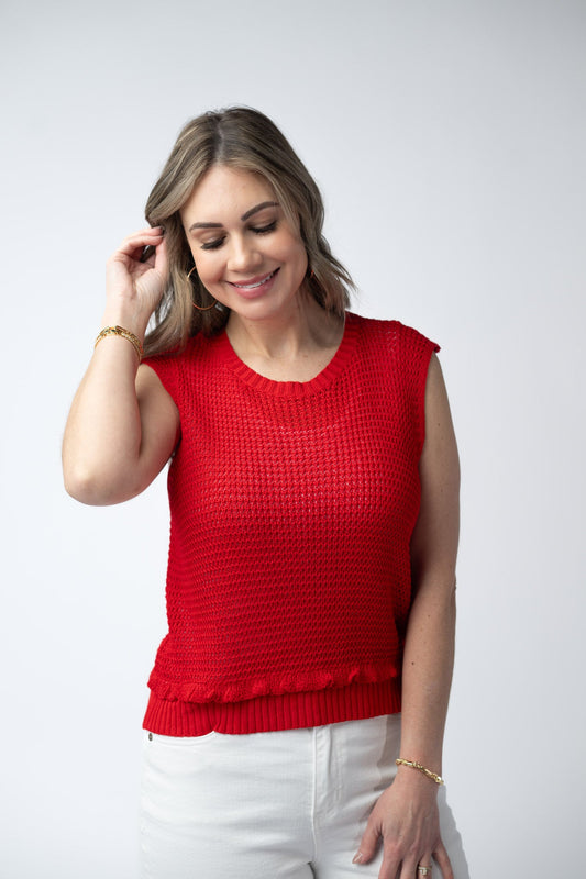 IN STOCK Amaya Open Knit Top - Red FINAL SALE