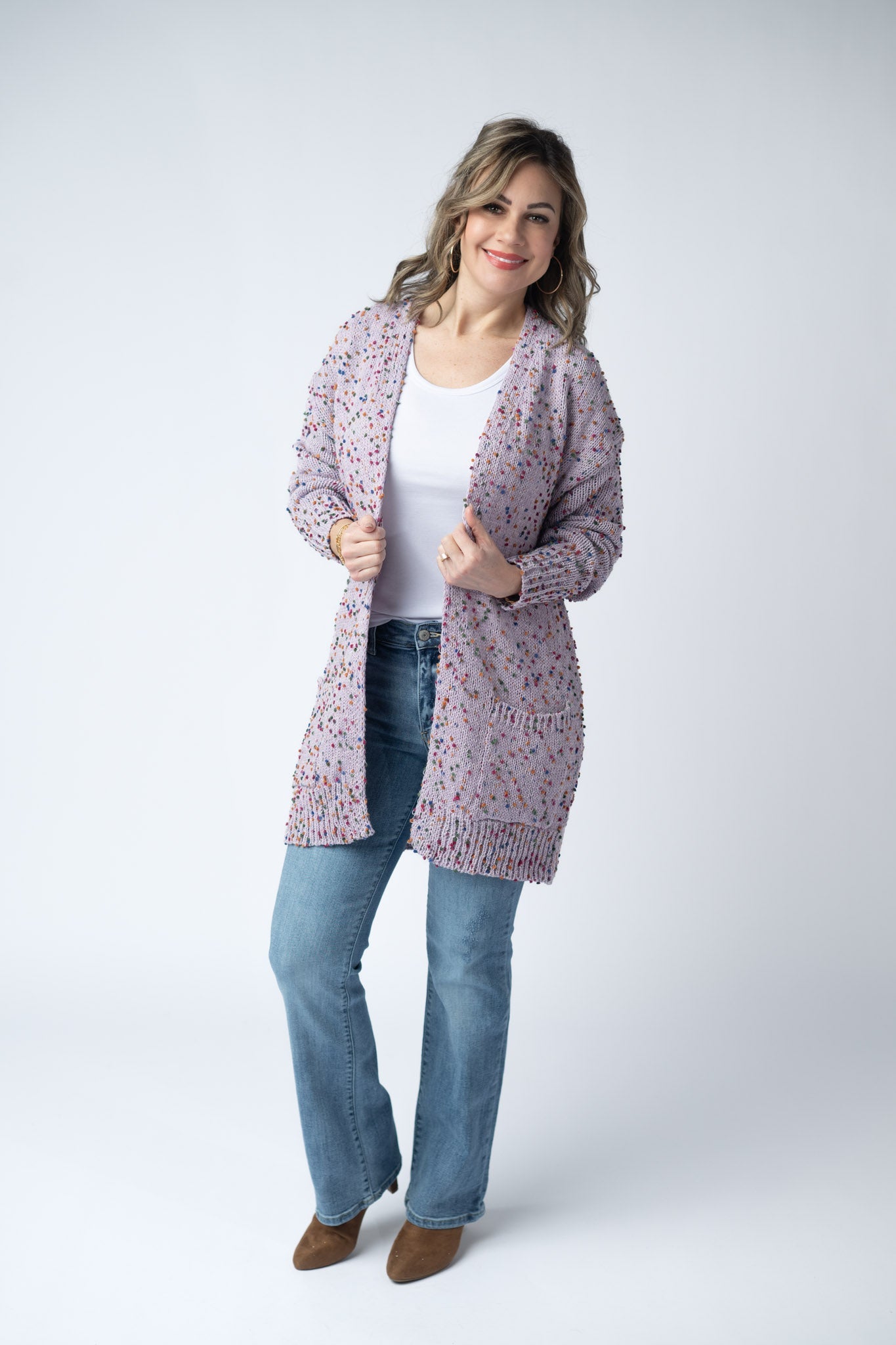 IN STOCK Carly Confetti Dot Cardigan - Lavender FINAL SALE