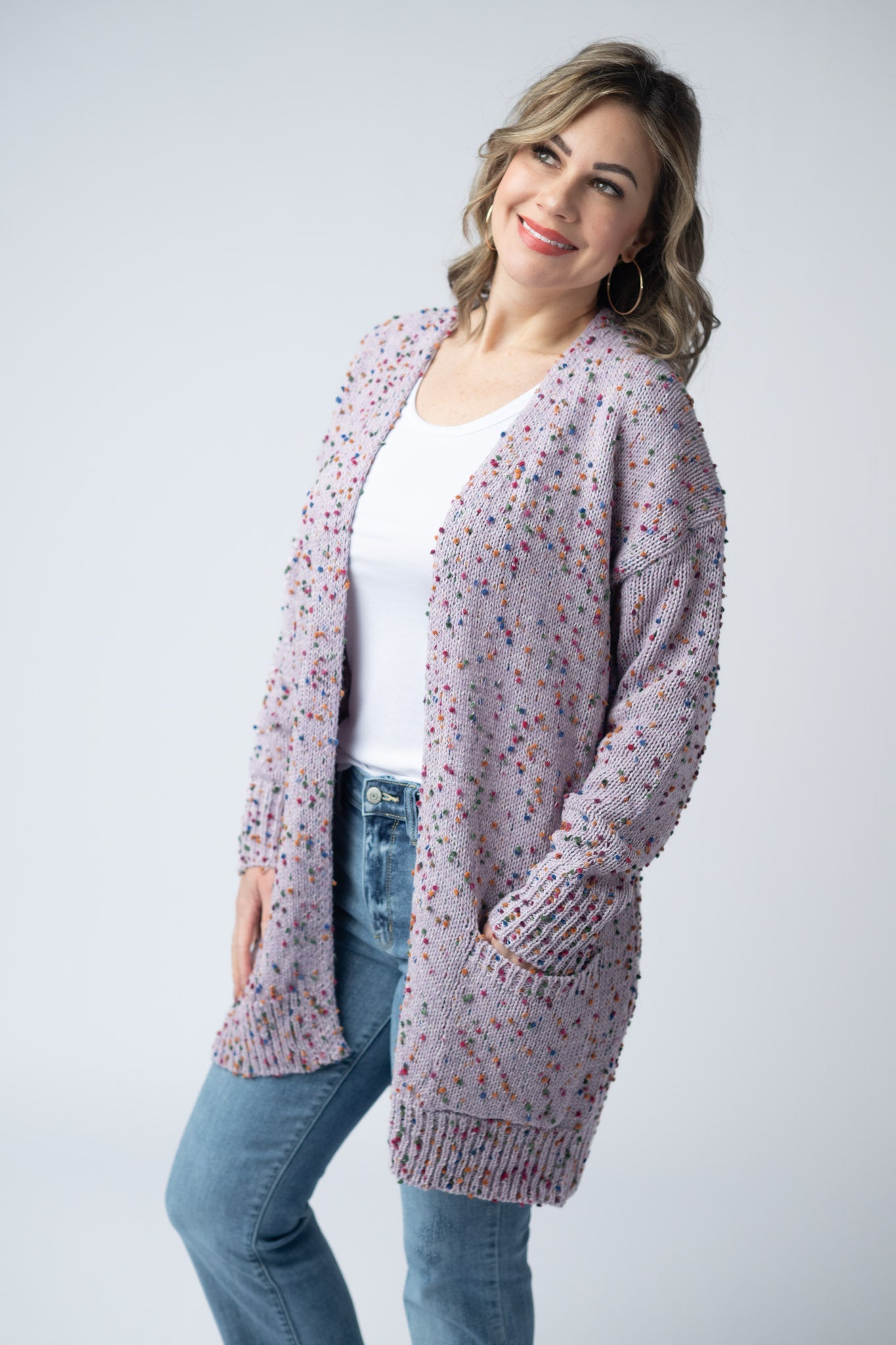 IN STOCK Carly Confetti Dot Cardigan - Lavender FINAL SALE
