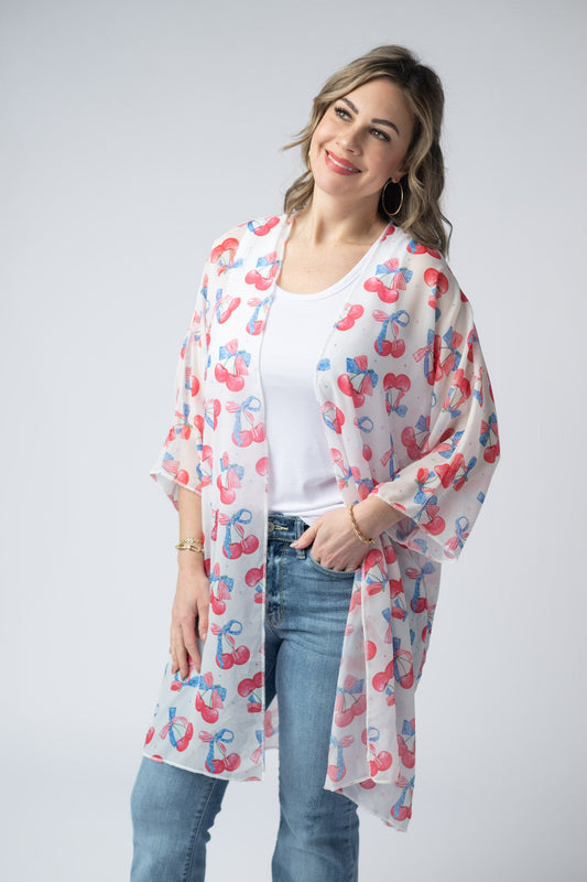 IN STOCK Patriotic Cherries Kimono FINAL SALE