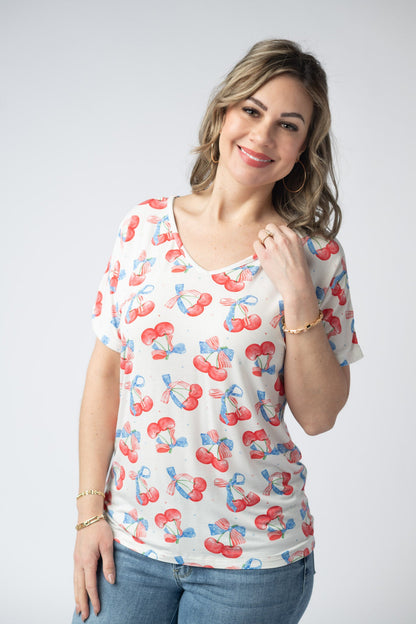 IN STOCK Chloe Cozy Top - Patriotic Cherries FINAL SALE