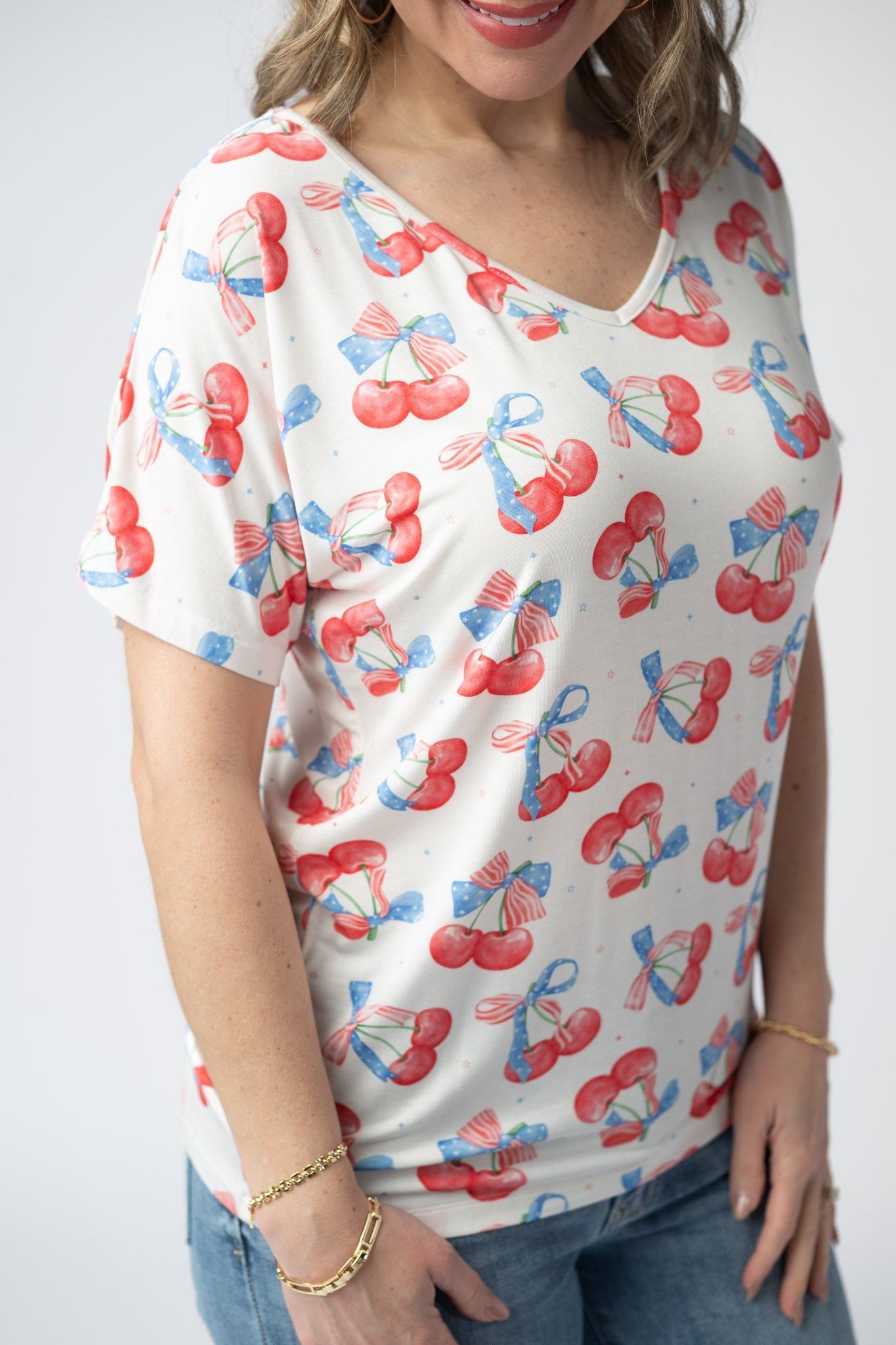IN STOCK Chloe Cozy Top - Patriotic Cherries FINAL SALE