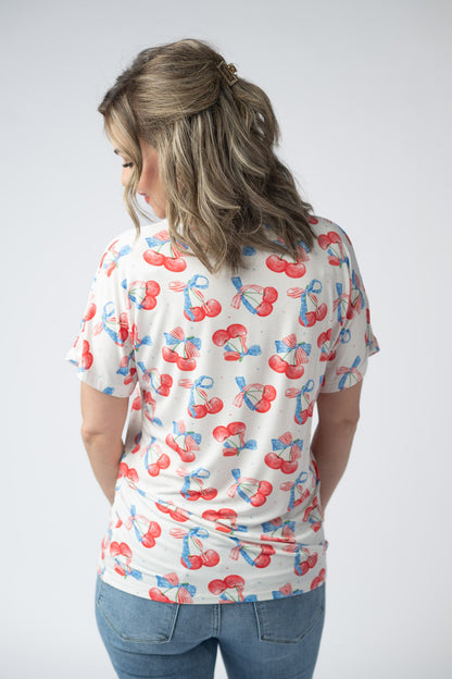 IN STOCK Chloe Cozy Top - Patriotic Cherries FINAL SALE