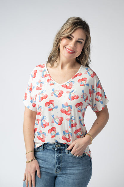 IN STOCK Chloe Cozy Top - Patriotic Cherries FINAL SALE