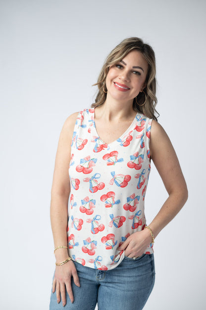 IN STOCK Noelle Tank - Patriotic Cherries FINAL SALE