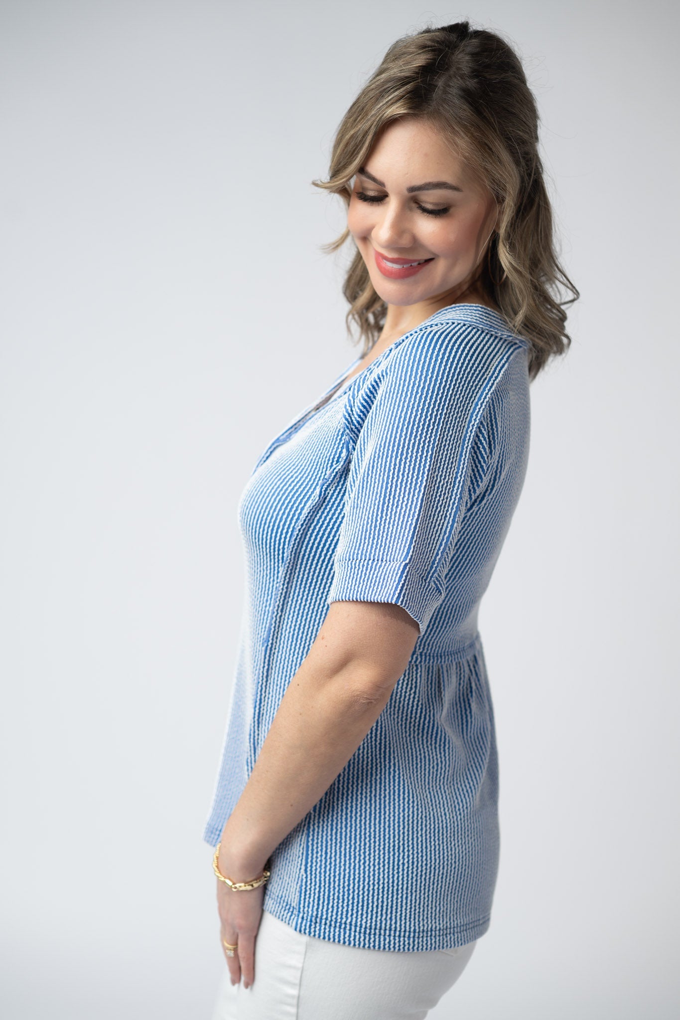 IN STOCK Juliette Button Top - Blue FINAL SALE