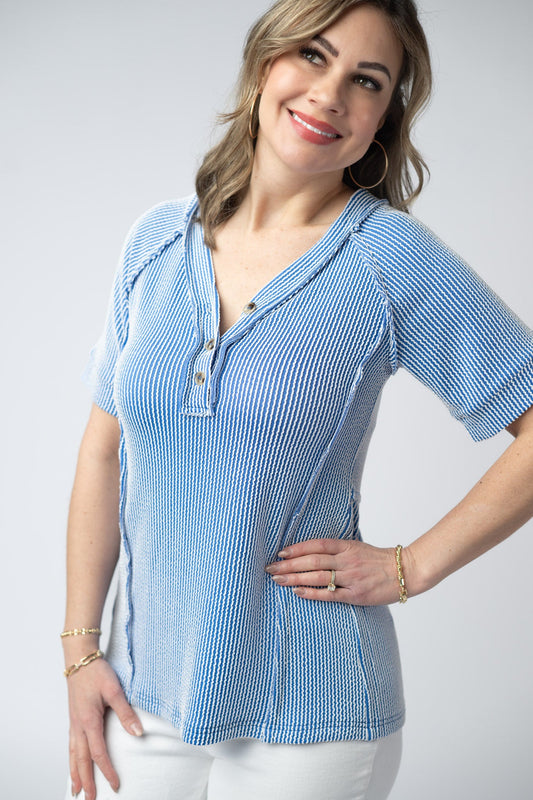IN STOCK Juliette Button Top - Blue FINAL SALE