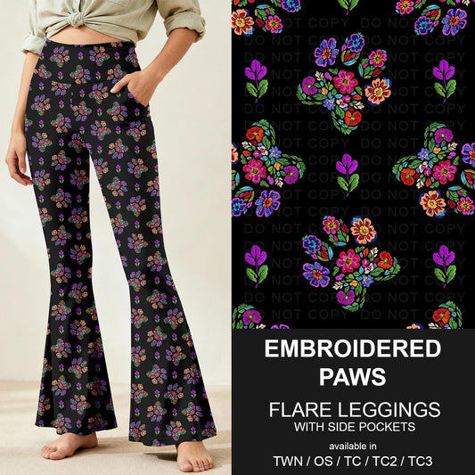 B259 - Preorder Embroidered Paws Flare Leggings (Closes 11/07. ETA: mid Jan.)