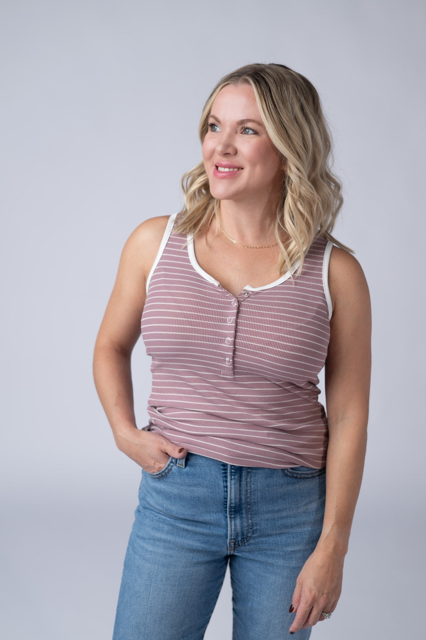 IN STOCK Shiloh Button Snap Tank - Dusty Rose FINAL SALE