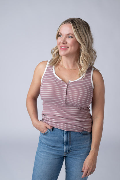 IN STOCK Shiloh Button Snap Tank - Dusty Rose FINAL SALE