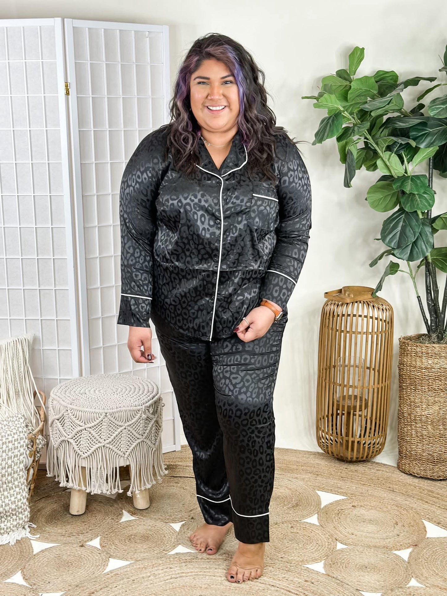 Shirley and Stone Jolin Satin Leopard Pajamas