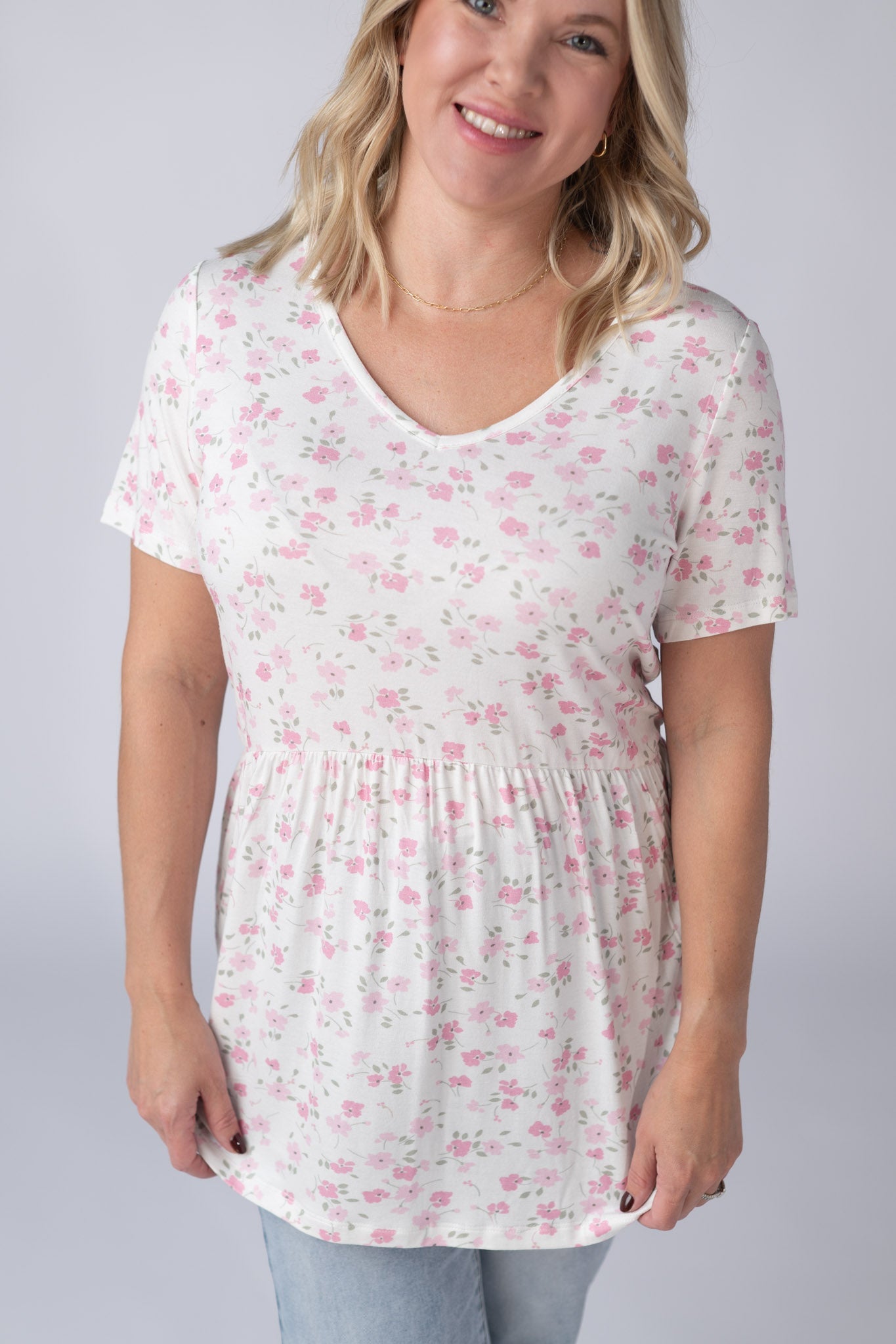 IN STOCK Sarah Ruffle Short Sleeve - Pretty in Pink Floral FINAL SALE