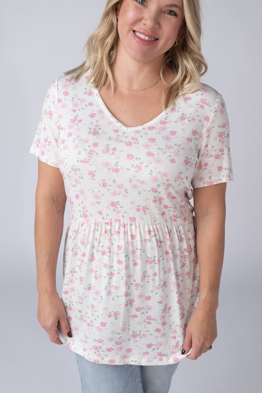 IN STOCK Sarah Ruffle Short Sleeve - Pretty in Pink Floral FINAL SALE
