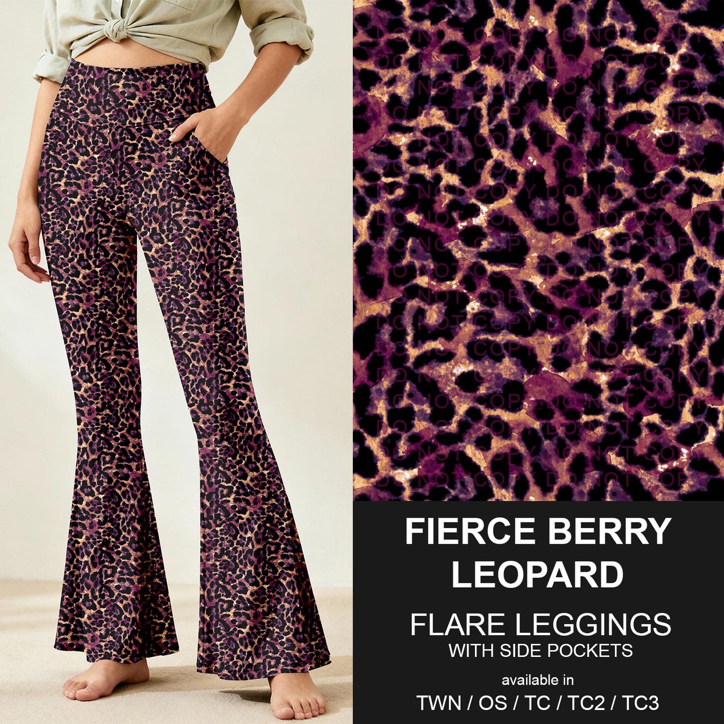 B259 - Preorder Fierce Berry Leopard Flare Leggings (Closes 11/07. ETA: mid Jan.)