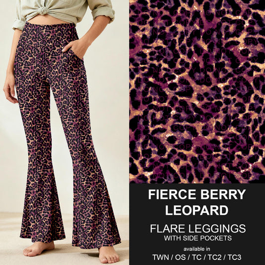 B259 - Preorder Fierce Berry Leopard Flare Leggings (Closes 11/07. ETA: mid Jan.)