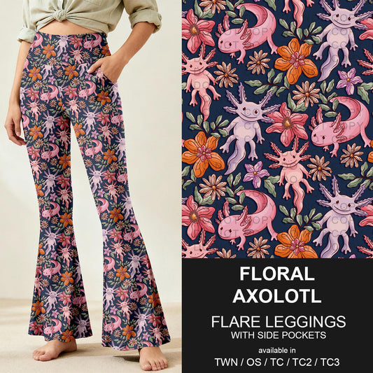 B259 - Preorder Floral Axolotl Flare Leggings (Closes 11/07. ETA: mid Jan.)