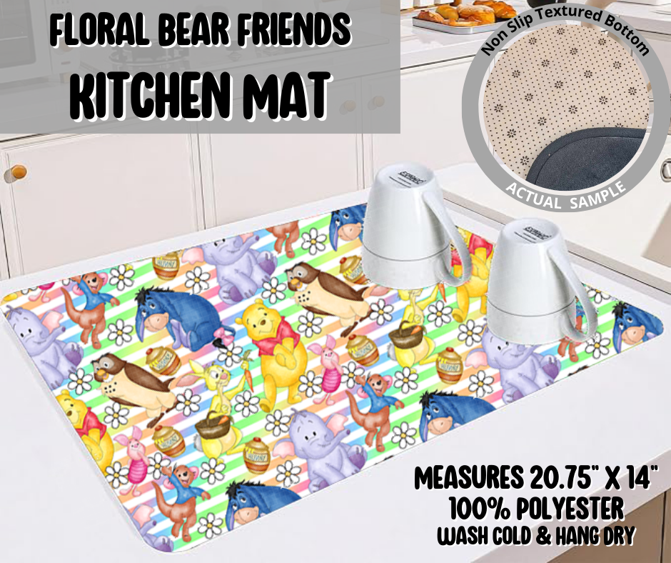 Floral Bear Friends Kitchen Mat