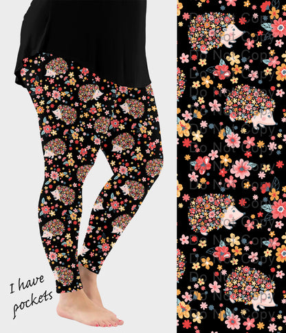 RTS - Floral Hedgehog Leggings w/ Pockets