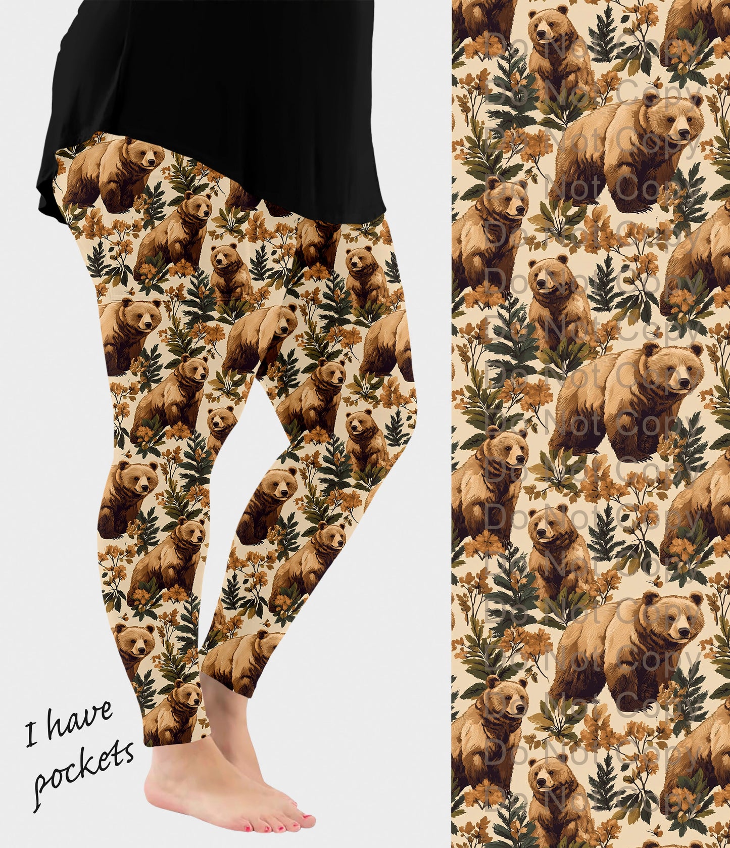 RTS - Floral Grizzly Bear Leggings w/ Pockets