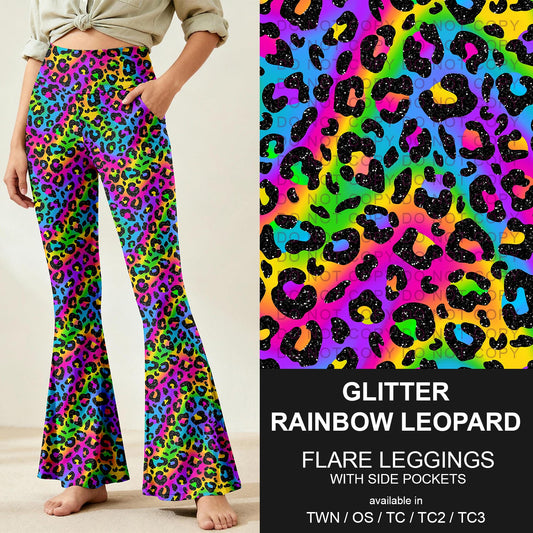 B259 - Preorder Glitter Rainbow Leopard Flare Leggings (Closes 11/07. ETA: mid Jan.)